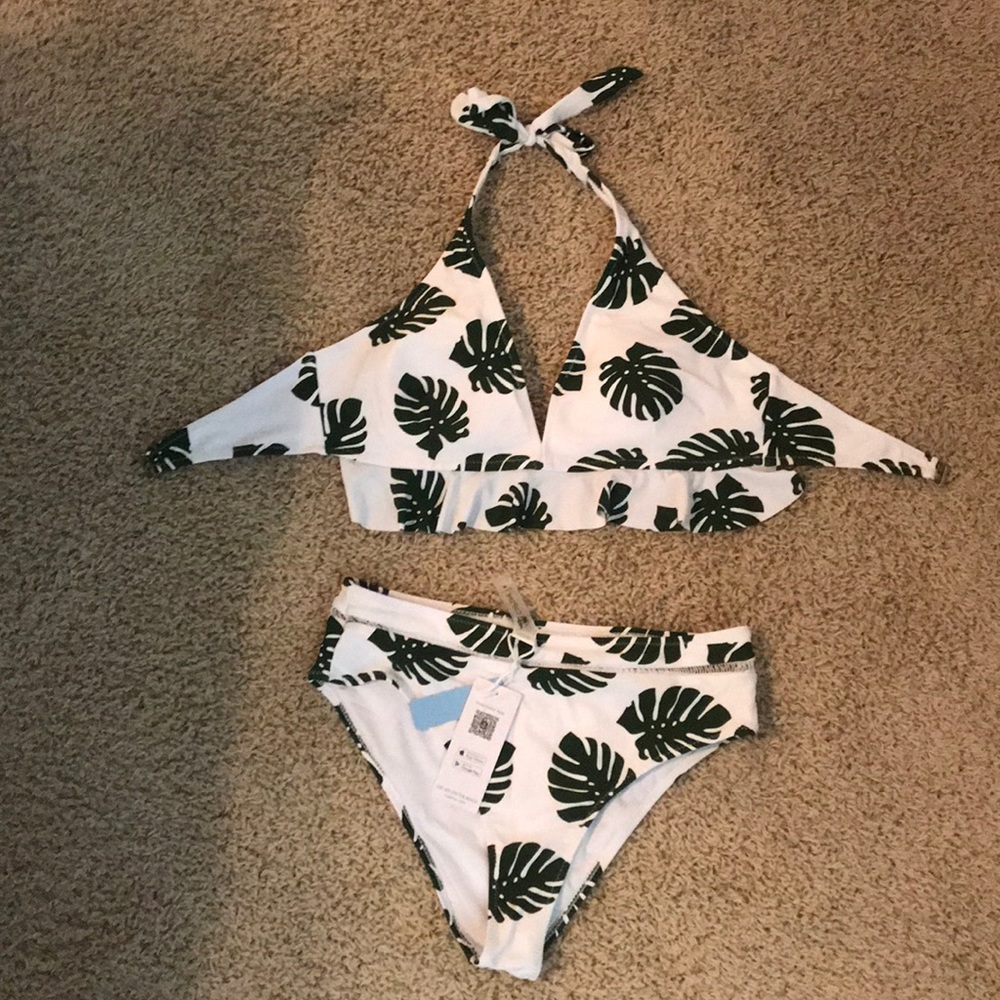 Cupshe high waisted leaf print bikini